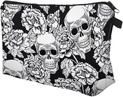 [Generico] Gothic Skull Travel Cosmetic Bags - Waterproof Skull Print Polyester Makeup Bag | Skull For P, Black, Fare riferimento alla descrizione, Please refer to description