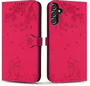 [Vaitasy] Mobile Phone Case for Samsung Galaxy A34 5G, Premium PU Leather Cover for Samsung A34 5G Case, Magnetic Closure Stand Protective Case, Shockproof Flip Case Galaxy A34 5g - Rose Red Cat