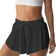 [NEXSONIC] Flowy Athletic Shorts for Women Running Tennis Butterfly Shorts Girls 2-in-1 Double Layer Quick-Drying Comfy Shorts
