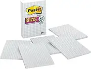 Post-it Super Sticky Notes, 3.9 in x 5.8 in, White with Blue Grid, 6 Pads/Pack, 50 Sheets/Pad (660-SSGRID)