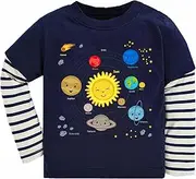 [TCWWBB] Boys Long Sleeve T-Shirt Toddler Shirts Digger Dinosaur Moster Truck Space T-Shirts Kids Navy Blue Grey Tops Cotton Casual Tees Crewneck Winter Clothes Age 1-7 Years Old