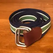 Brooks Brothers Belt Small Womens Canvas Leather Blue Green Striped Preppy NWT