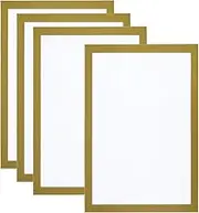 uxcell A4 Magnetic Sign Holder, 4 Pack Magnetic Display Frame Self-Adhesive Picture Frame Double Sided for Window Wall Office Refrigerator, Golden