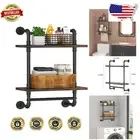 Industrial Pipe Floating Bathroom Shelf with Towel Bar - 2 Tier Rustic Elegance