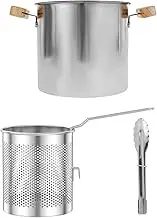 Deep Fryer Pot 4000ML Stainless Steel Deep Oil Fryer with Strainer Basket Wood Handle Portable Small Japanese Tempura Fryers for Frying Shrimp Chicken(Silver,Set of 3)