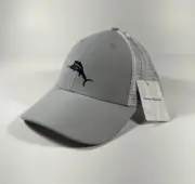 TOMMY BAHAMA “Tip Your Cap” Marlin Logo Trucker Hat Gray White Men’s *NEW*