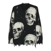 [R13] R13 Skull-print Frayed Sweater XS BLACK