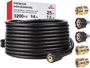 Kink Resistant Pressure Washer Hose 25FT 1/4" M22 & 3/8" Quick Connect Power Washer Hose Replacement for Ryobi, Troy Bilt, Greenworks, Craftsman Most Brand Power Washer, 3200 PSI