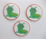 12 PRE CUT EDIBLE RICE WAFER PAPER CARD CATERPILLAR CUPCAKE CAKE PARTY TOPPERS