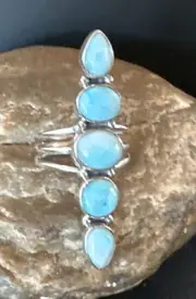 WoMens Cluster Blue Larimar Navajo Sterling Silver Ring Size 8.5 15934