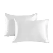 Satin Pillowcase Set of 2 Silk Pillow Cases for Hair and Skin Satin Pillow Covers 2 Pack with Envelope Closure (51*66cm White)