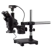 AmScope 7X-90X Trinocular Stereo Zoom Microscope Boom + Ring Light + 3MP Camera