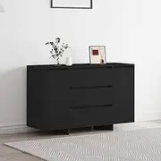Black Sideboard for Kitchen Storage, Dining Room Furniture, Modern Buffet Table, Living Room Cabinet, Engineered Wood Sideboard with Drawers and Shelves