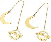 Craftdady 2 pcs Metal Bookmarks with Ball Chain Gold Moon & Star Bookmark Unique Brass Bookmark for Book Lovers Writers Readers Teens Men Women Adults