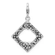 Sterling Silver Amore La Vita Rhodium-Plated Polished Antiqued Photo Charm With Fancy Lobster Clasp