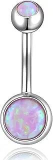 [Lantine] 14 g Genuine Opal Belly Button Piercing Surgical Steel Internal Thread Piercing Belly Button 10 mm Opal Navel Rings for Women