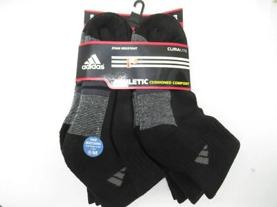 6 PAIRS: YOUTH ADIDAS CLIMALITE ATHLETIC LOW SOCKS (BLACK/GREY) SZ: 13-4