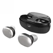 [True Wireless] bluetooth V5.0 Earbuds Hifi Noise Reduction Stereo Earphone Headphone With Charging Box for Smartphones SILVER COLOR
