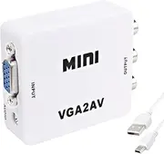 XMSJSIY VGA to AV RCA Composite Converter Adapter Box with USB Power Cable HD 1080P Audio Video Converter PC to TV Set Top Box