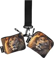 [XYMZR] Lion Portrait Cool Mini Zip Around Wristlet keychain Wallet for Women Personalized Pattern Detachable Dual Pouch Wristlet Portable Wallet Phone Coin Purse, Multi-colored, One Size