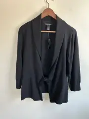 $78 White House Black Market Black Short Tie Front Sweater L Shawl Collar NEW