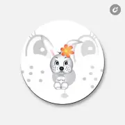 Funny Hare Baby Toy Animal | 4'' X 4'' Round Decorative Magnet