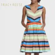 NWT Tracy Reese Dolce Vita Frock Dress 10 Multi Stripe Silk Blend Stretch $229