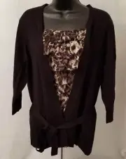 Chico's Womens Sweater Shirt Top Blouse Size 2 L Large Black Brown Leopard NEW