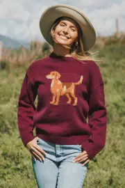 Cupshe Burgundy Round Neck Long Sleeve Beagle Sweater - Burgundy,M