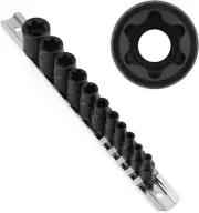 11 PCS Female Torx Socket Set, E Torx & Star Socket Set with Rail E4 - E20 Torqu