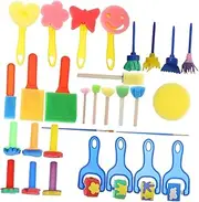 Gadpiparty Sponge Brush Kit for Boys and Girls 30pcs Painting Sponges Shapes Non-Toxic for Crafts Learning Tools for Boys and Girls