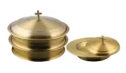 2 Communion Trays & 1 Bread Plate, with Covers | Stainless Steel - Matte Gold