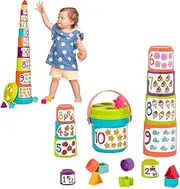 Battat - Sort & Stack Nesting Cups – Educational Stacking Cups with Numbers and Shape Sorting – Water and Sand Play with 19 Colorful Pieces
