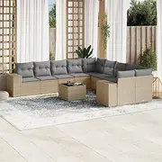 Patio Furniture Sets 11 Piece Garden Sofa Set with Cushions Beige Poly Rattan