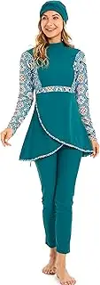 [KXCFCYS] Womens Muslim Swimsuits Full Coverage Burkini Long Sleeve Swimwear Hijab Bathing Suit