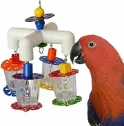 Super Bird Creations SB634 4 Way Forager Bird Toy with Clear Acrylic Cups, Medium to Large Bird Size, 12” x 7” x 7”