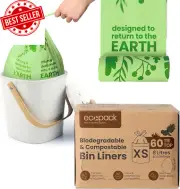 Mini 8L Compostable Bin Liners 60 Bags - Biodegradable with Tie Tops Certified