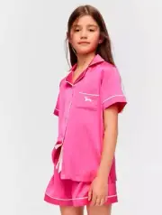 Peter Alexander Girls Kids Satin Shortie PJ Set Size 5 Hot Pink/Lurex New In Box