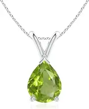 [Angara] Natural V-Bale Pear-Shaped Peridot Solitaire Pendant Necklace in Sterling Silver/14ct Solid Gold for Women | August Birthstone Jewellery for Her