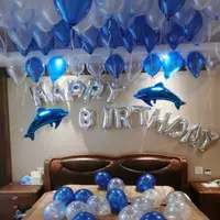 在飛比找momo購物網優惠-藍色系海豚生日快樂套組1組(生日氣球 生日佈置 生日派對 派