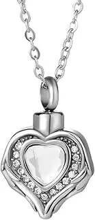 DOTUIARG Stainless Steel Cremation Jewelry Angel Wing Crystal Heart Urn Necklaces for Ashes Keepsake Urn Memorial Ash Jewelry