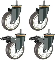 [EsswiN] Industrial Heavy Duty 5 Inch Quiet Rubber M10 M12 M14 M16 Thread Universal Swivel Transport with Brake Caster Wheels 500 KG Load Capacity (4pcs) (Color : M12x25mm Thread, Size : 5 inch)