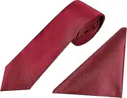 [Jenson Samuel] Shirts Mens Formal Premium Tie Hanky 100% Silk Set Striped Paisley Wedding Pocket Square/Handkercief & Tie Sets, Wine, One size