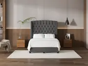 My Style Winged Headboard & Slimline Base - Double / Gunmetal / Drawer Base