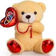 HollyHOME Teddy Bear Stuffed Animal Holding Love Balloon Small Sweet Cuddly Plush Toys for Kids, Girlfriend, Tiddler, Wife, Valentine's Day 10 Inch Brown