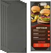 uxcell 4.25x11 Inch Leather Menu Covers for Restaurant, 5Pcs Menu Holder Single View Menus Folder Book for Restaurant Cafe Bar Hotel Wine List, Black