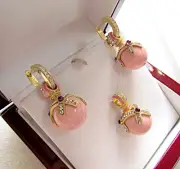 SUPERB ENAMEL EGG PENDANT & EARRINGS SET STERLING SILVER 925 & 24K GENUINE CORAL