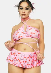 Plus Cherrylicious Pleated Skirt Set