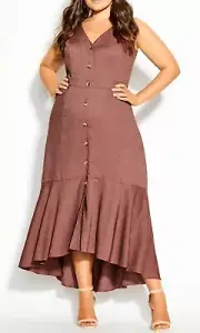 NEW City Chic Ladies Nutmeg Sweety Button Maxi Dress Plus Size S 16 #D71
