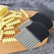 2 Pcs Large Crinkle Cutter - French Fry Slicer - Potato Knife Cutter Fruit Vegetable Wavy Chopper - Knife Stainless Steel Blade Cutting Tool (2 Pack)